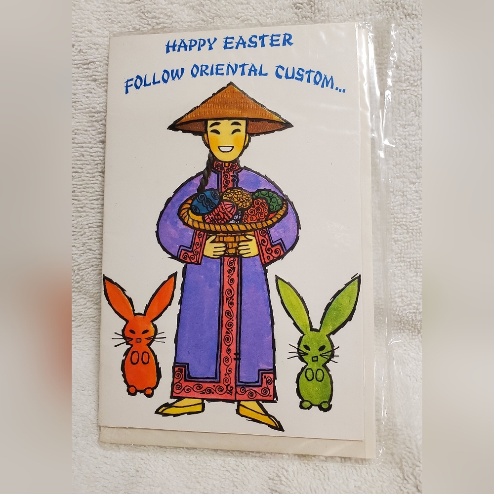 NOS Vintage Oriental Asian Embossed Easter Cards with Envelopes Lot of 2 USA